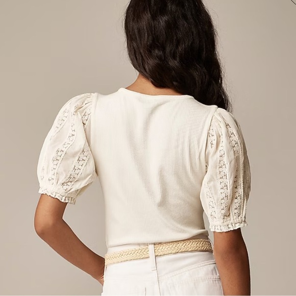 J.Crew Vintage rib top with lace puff sleeves XXS - Picture 3 of 14